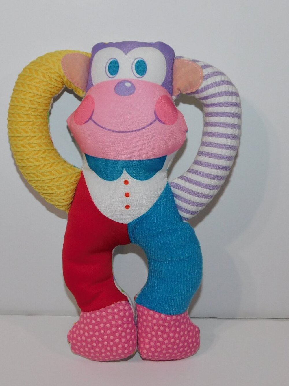 VTG 1986 80s Playskool Rattle Touch Ems Monkey Multicolor Textured Baby Toy